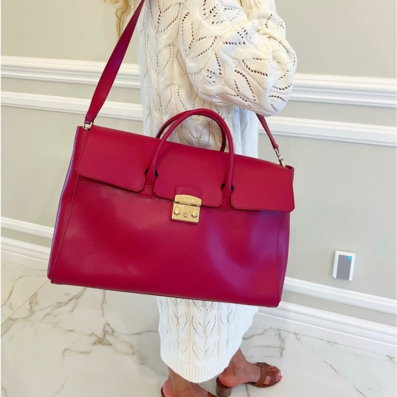 Furla Handbags - Furla Fuchsia Leather Tote Bag with Gold Hardware